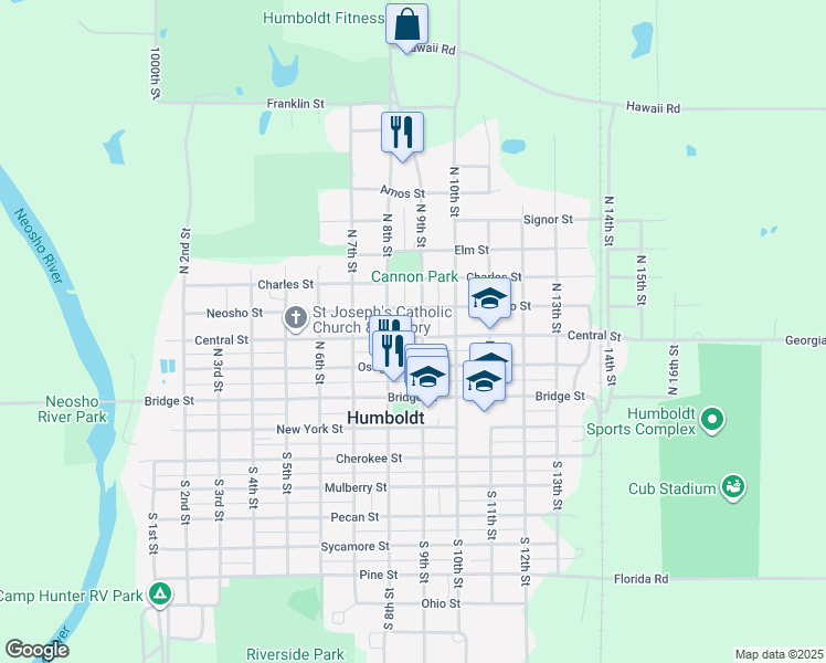 map of restaurants, bars, coffee shops, grocery stores, and more near 300-398 North 9th Street in Humboldt