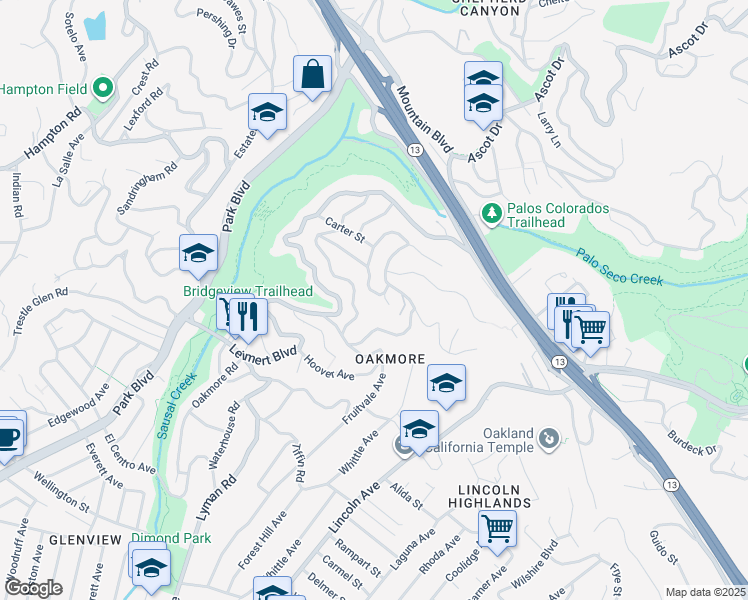 map of restaurants, bars, coffee shops, grocery stores, and more near 1943 Melvin Road in Oakland