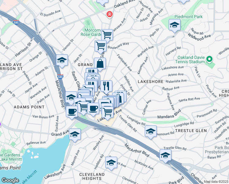 map of restaurants, bars, coffee shops, grocery stores, and more near 826 Warfield Avenue in Oakland