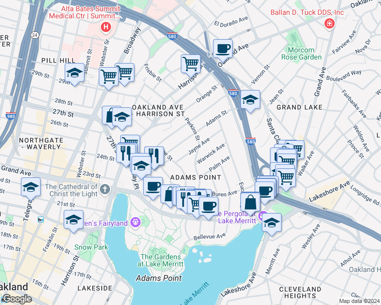 map of restaurants, bars, coffee shops, grocery stores, and more near 295 Jayne Avenue in Oakland