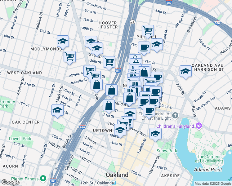 map of restaurants, bars, coffee shops, grocery stores, and more near 2301 Northgate Avenue in Oakland