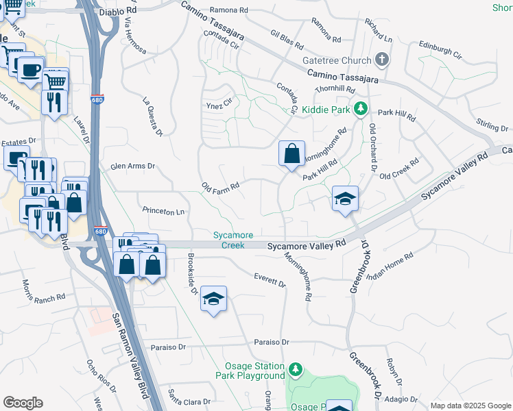 map of restaurants, bars, coffee shops, grocery stores, and more near 131 Clover Hill Court in Danville