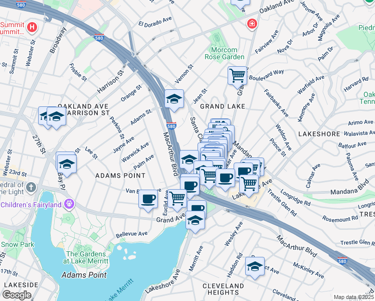 map of restaurants, bars, coffee shops, grocery stores, and more near in Piedmont