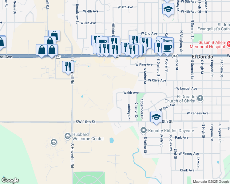 map of restaurants, bars, coffee shops, grocery stores, and more near 1854 Webb Avenue in El Dorado