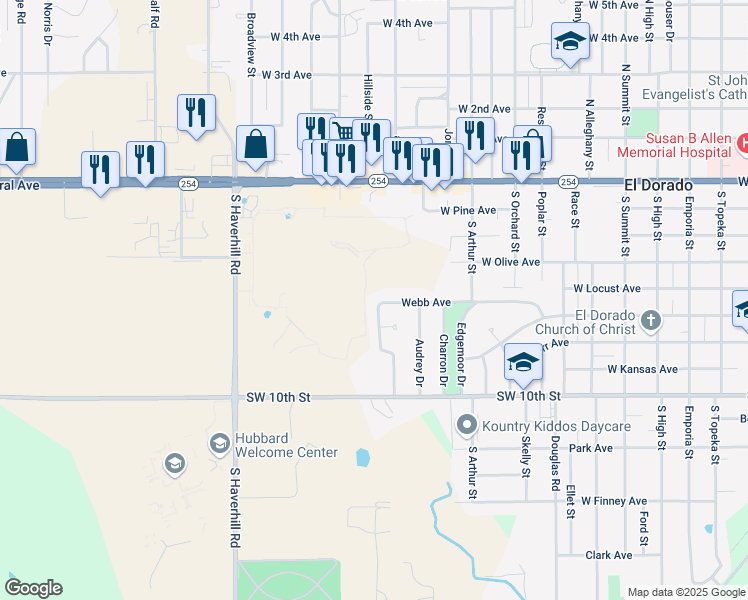 map of restaurants, bars, coffee shops, grocery stores, and more near 1854 Webb Ave in El Dorado
