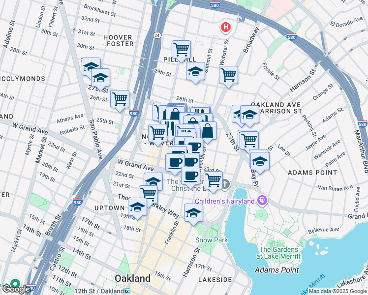 map of restaurants, bars, coffee shops, grocery stores, and more near 421 24th Street in Oakland