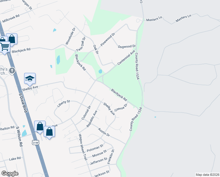 map of restaurants, bars, coffee shops, grocery stores, and more near 1291 Blackjack Road in Radcliff