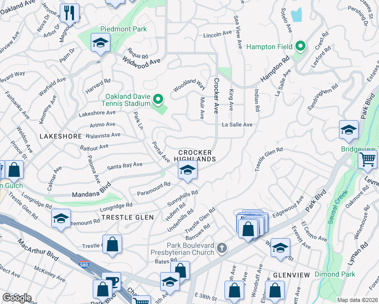 map of restaurants, bars, coffee shops, grocery stores, and more near 1065 Ardmore Avenue in Oakland