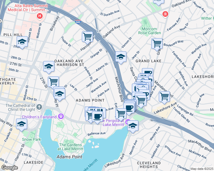 map of restaurants, bars, coffee shops, grocery stores, and more near 325 Euclid Avenue in Oakland