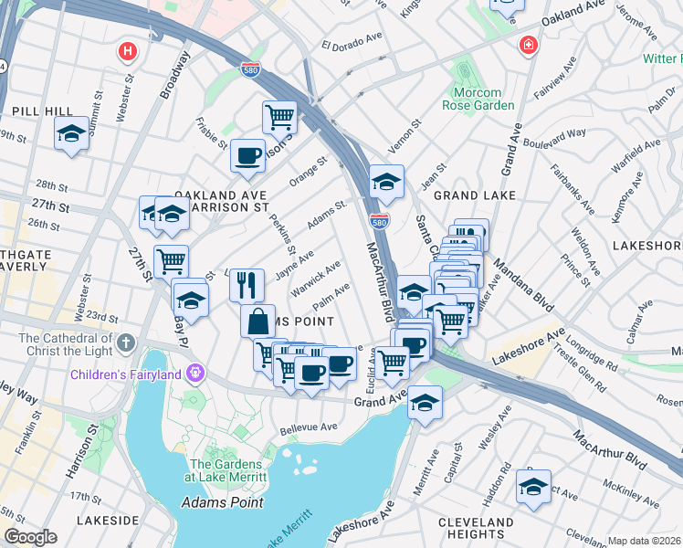 map of restaurants, bars, coffee shops, grocery stores, and more near 325 Euclid Avenue in Oakland