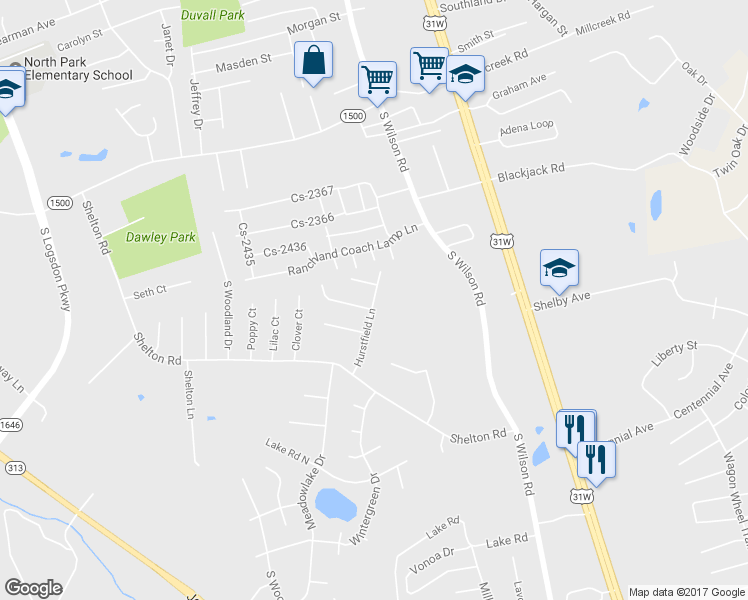 map of restaurants, bars, coffee shops, grocery stores, and more near 114 Hurstfield Lane in Radcliff