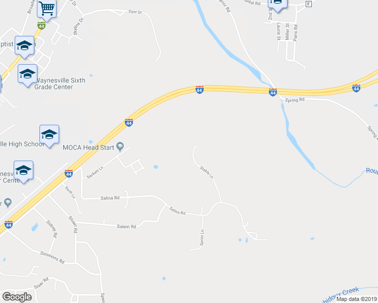 map of restaurants, bars, coffee shops, grocery stores, and more near 24025 Stable Lane in Waynesville