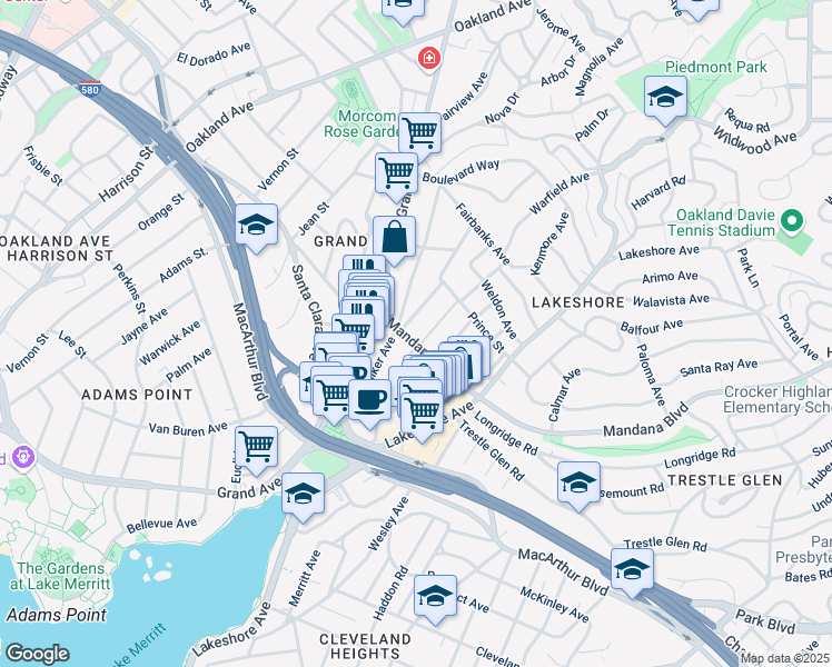 map of restaurants, bars, coffee shops, grocery stores, and more near 826 Warfield Avenue in Oakland