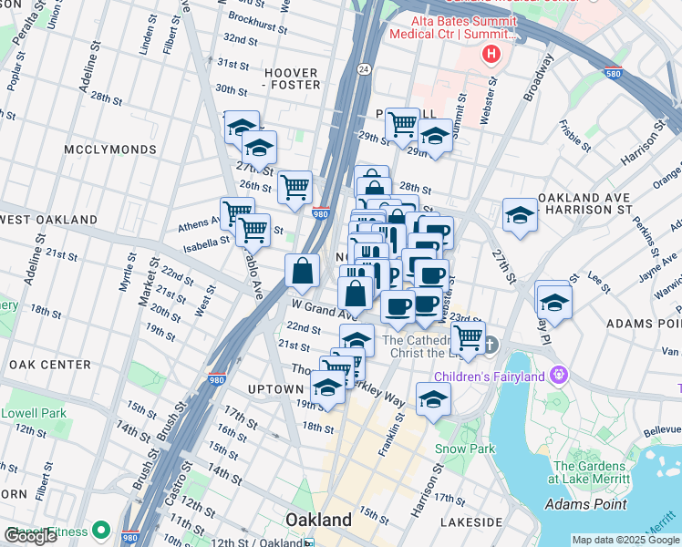 map of restaurants, bars, coffee shops, grocery stores, and more near 531 24th Street in Oakland