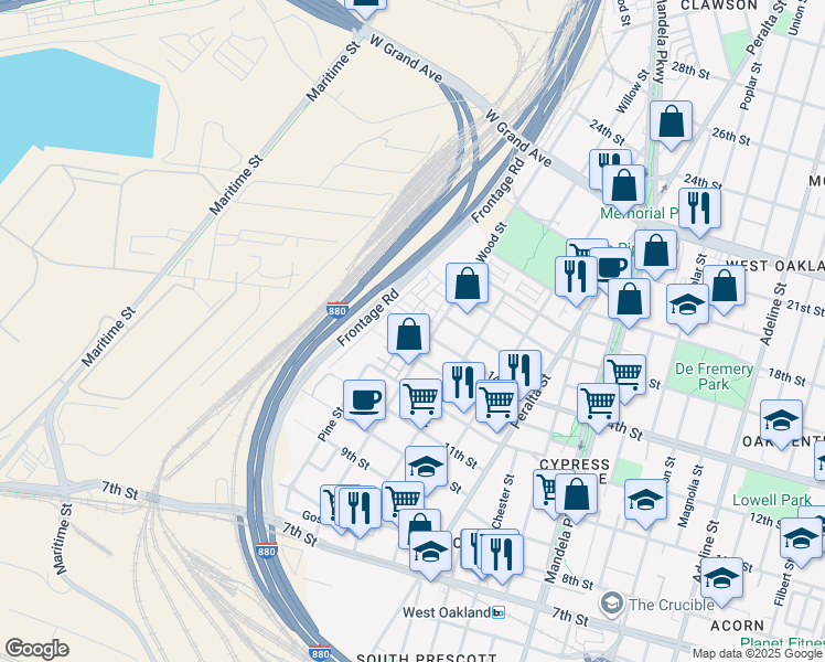 map of restaurants, bars, coffee shops, grocery stores, and more near 1769 14th Street in Oakland