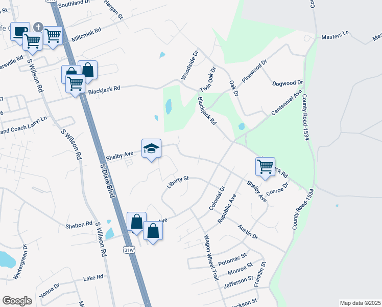 map of restaurants, bars, coffee shops, grocery stores, and more near 409 Shelby Avenue in Radcliff