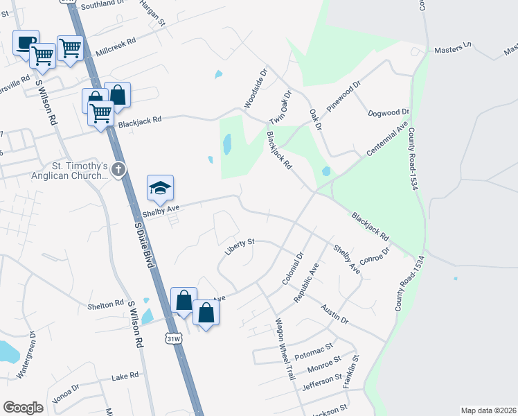 map of restaurants, bars, coffee shops, grocery stores, and more near 401 Shelby Avenue in Radcliff