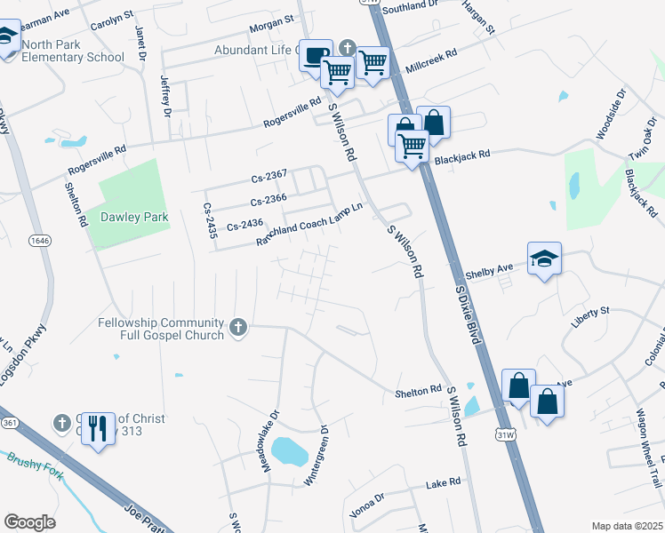 map of restaurants, bars, coffee shops, grocery stores, and more near 114 Hurstfield Drive in Radcliff