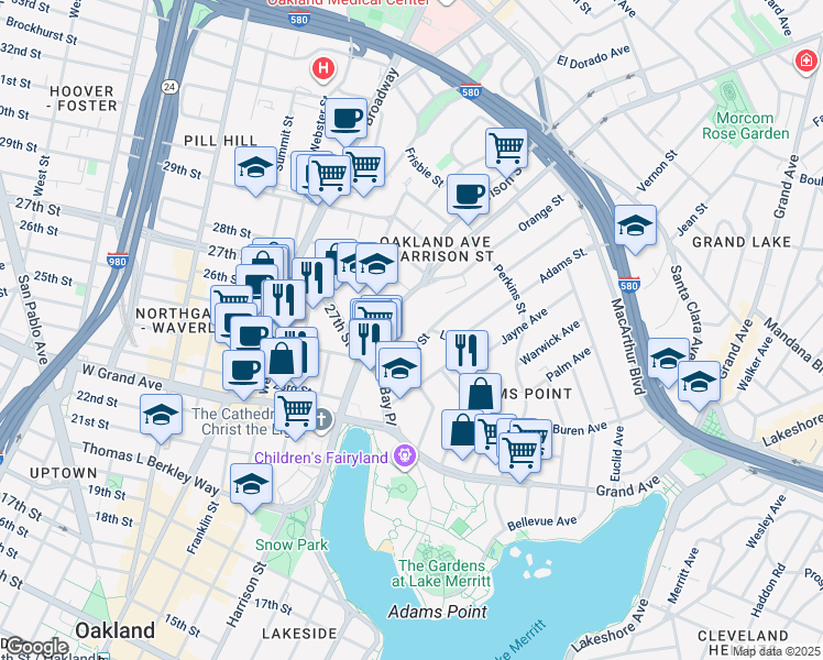 map of restaurants, bars, coffee shops, grocery stores, and more near in Piedmont