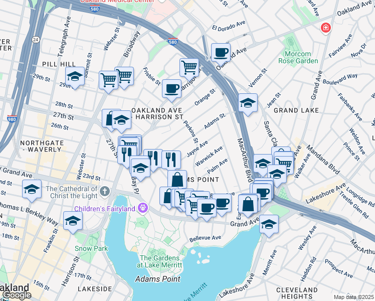 map of restaurants, bars, coffee shops, grocery stores, and more near 295 Jayne Avenue in Oakland