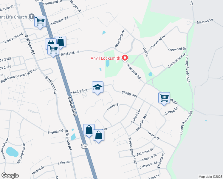 map of restaurants, bars, coffee shops, grocery stores, and more near 376 Shelby Avenue in Radcliff