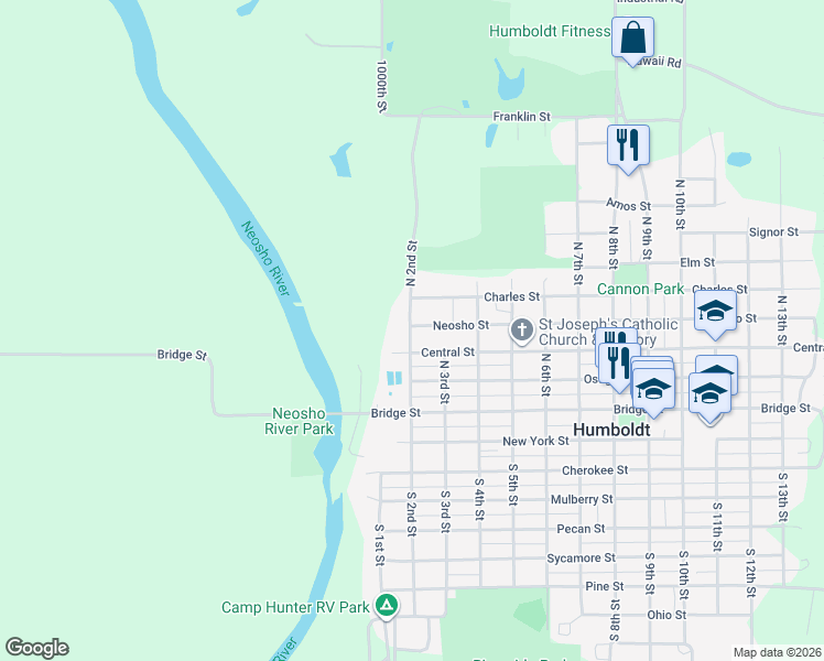 map of restaurants, bars, coffee shops, grocery stores, and more near 300-398 North 2nd Street in Humboldt