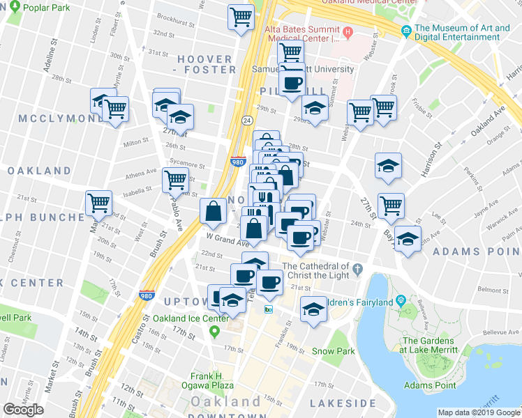 map of restaurants, bars, coffee shops, grocery stores, and more near 531 24th Street in Oakland