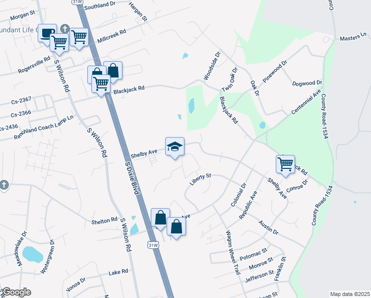 map of restaurants, bars, coffee shops, grocery stores, and more near 376 Shelby Avenue in Radcliff