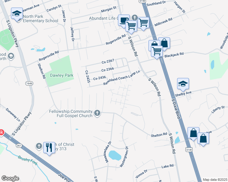 map of restaurants, bars, coffee shops, grocery stores, and more near 108 Kenilworth Court in Radcliff