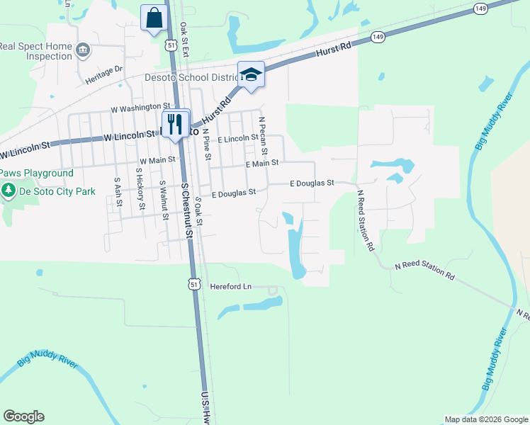 map of restaurants, bars, coffee shops, grocery stores, and more near 200-298 S Pecan St in De Soto