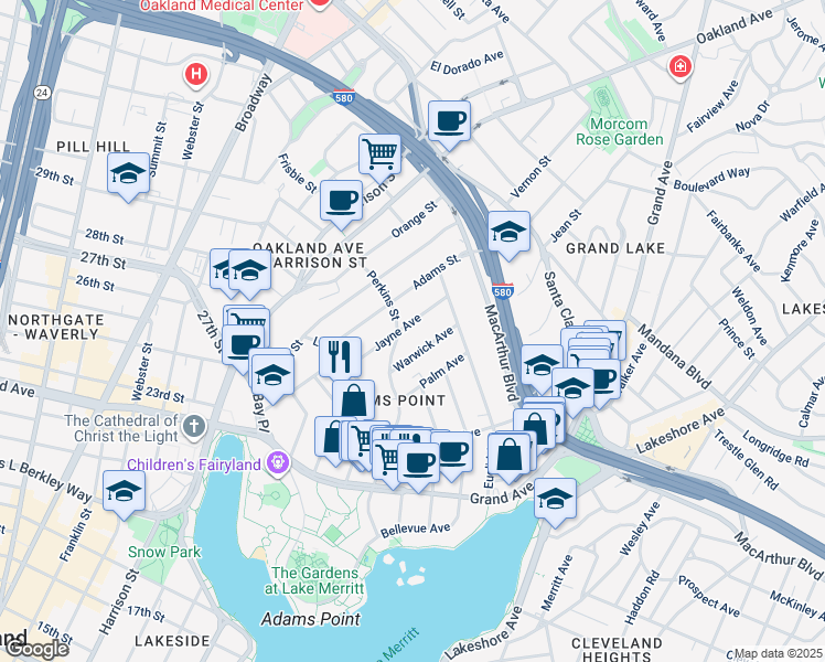 map of restaurants, bars, coffee shops, grocery stores, and more near 362 Jayne Avenue in Oakland
