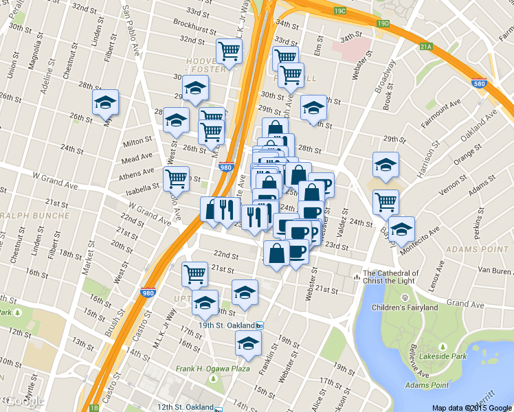 map of restaurants, bars, coffee shops, grocery stores, and more near 531 24th Street in Oakland