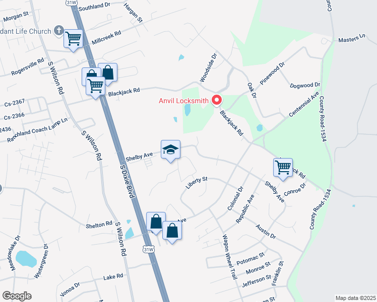 map of restaurants, bars, coffee shops, grocery stores, and more near 376 Shelby Avenue in Radcliff