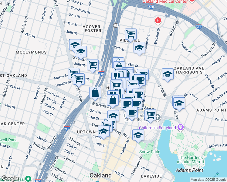 map of restaurants, bars, coffee shops, grocery stores, and more near 531 24th Street in Oakland