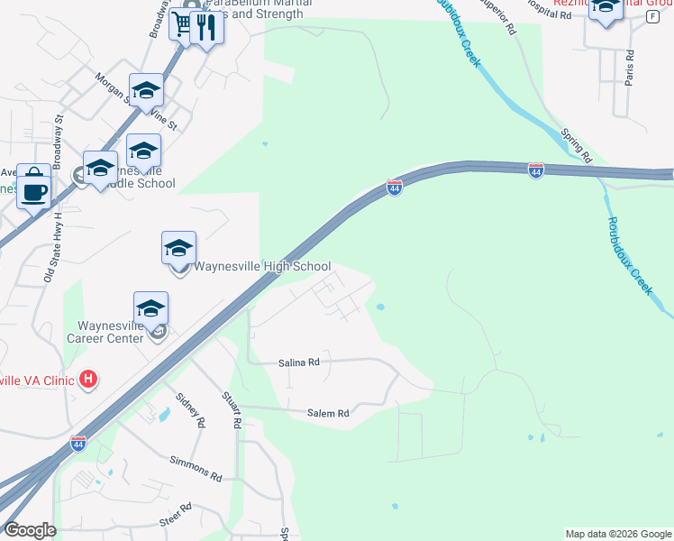 map of restaurants, bars, coffee shops, grocery stores, and more near 19701 Sackett Lane in Waynesville