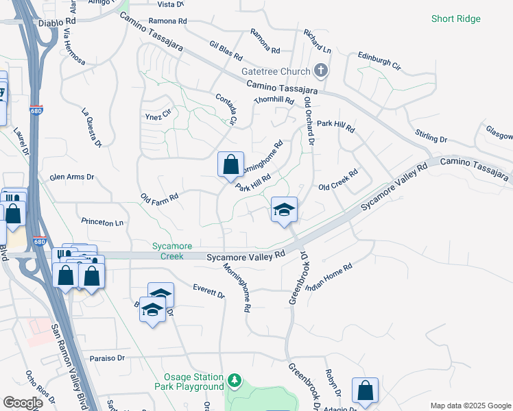 map of restaurants, bars, coffee shops, grocery stores, and more near 162 Tweed Drive in Danville
