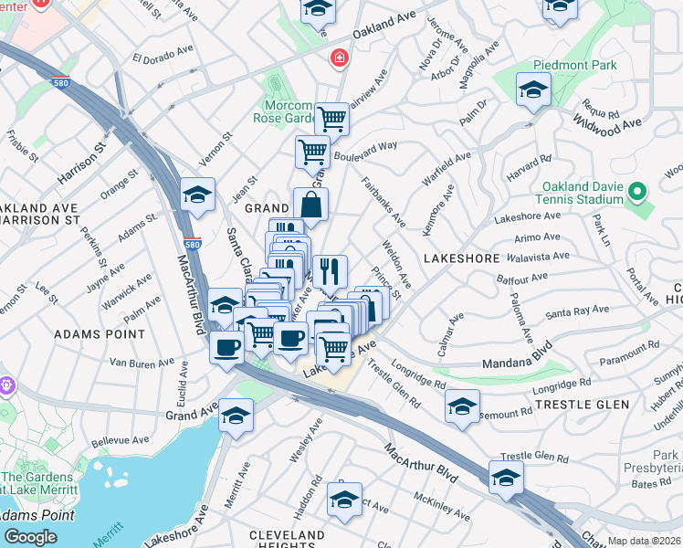 map of restaurants, bars, coffee shops, grocery stores, and more near 826 Warfield Avenue in Oakland