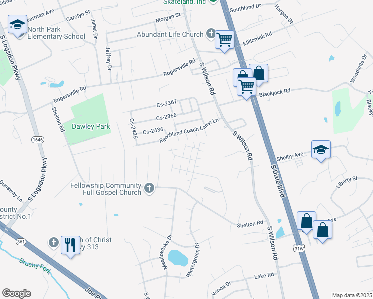 map of restaurants, bars, coffee shops, grocery stores, and more near 104 Kenilworth Court in Radcliff