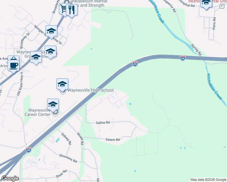 map of restaurants, bars, coffee shops, grocery stores, and more near 19706 Sackett Lane in Waynesville