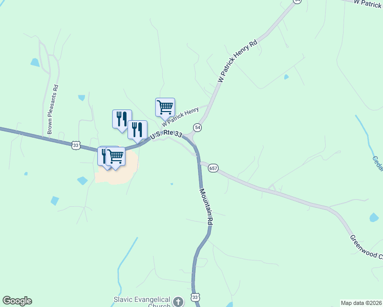 map of restaurants, bars, coffee shops, grocery stores, and more near 17229 Mountain Road in Montpelier