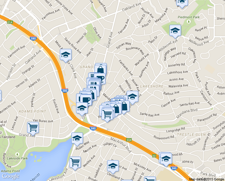 map of restaurants, bars, coffee shops, grocery stores, and more near 826 Warfield Avenue in Oakland