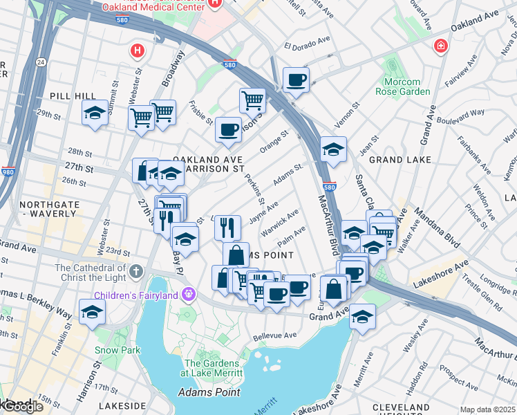 map of restaurants, bars, coffee shops, grocery stores, and more near 295 Jayne Avenue in Oakland