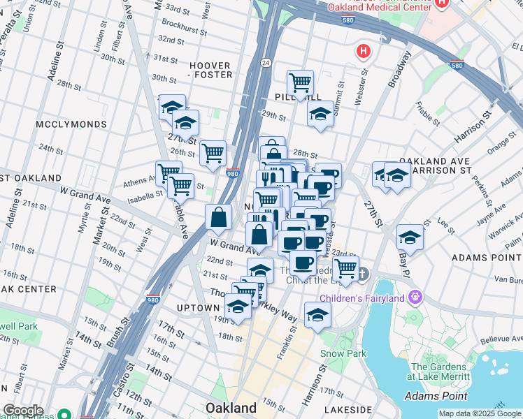 map of restaurants, bars, coffee shops, grocery stores, and more near 531 24th Street in Oakland