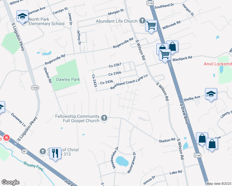 map of restaurants, bars, coffee shops, grocery stores, and more near 126 Clover Court in Radcliff