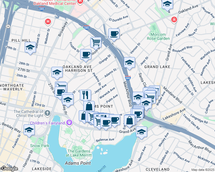 map of restaurants, bars, coffee shops, grocery stores, and more near 378 Jayne Avenue in Oakland
