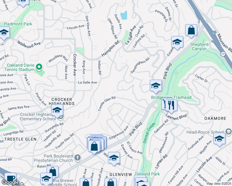 map of restaurants, bars, coffee shops, grocery stores, and more near 70 Saint James Place in Piedmont