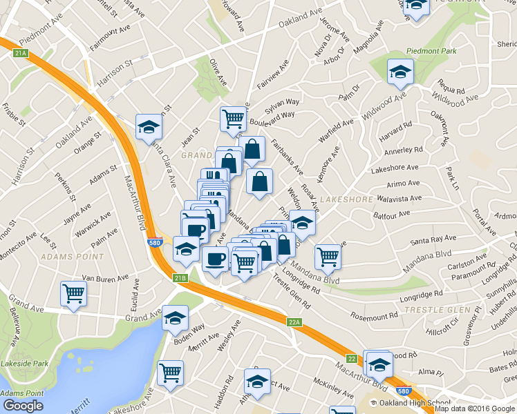 map of restaurants, bars, coffee shops, grocery stores, and more near 826 Warfield Avenue in Oakland