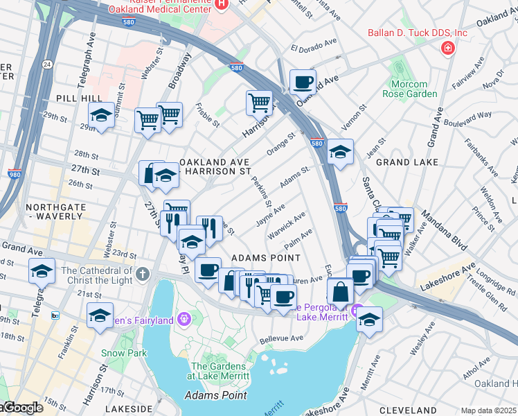 map of restaurants, bars, coffee shops, grocery stores, and more near 295 Jayne Avenue in Oakland