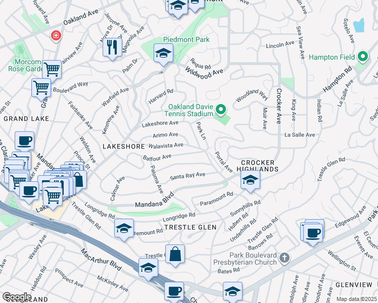 map of restaurants, bars, coffee shops, grocery stores, and more near 4209 Balfour Avenue in Oakland