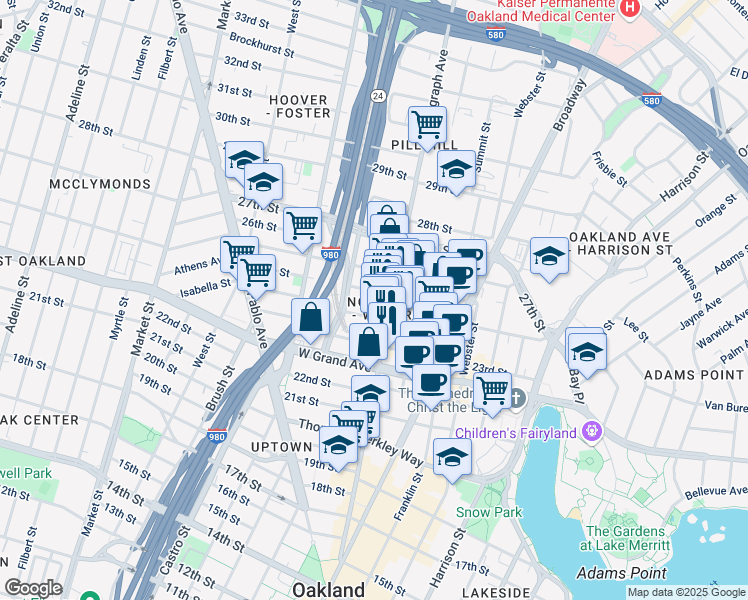 map of restaurants, bars, coffee shops, grocery stores, and more near 531 24th Street in Oakland